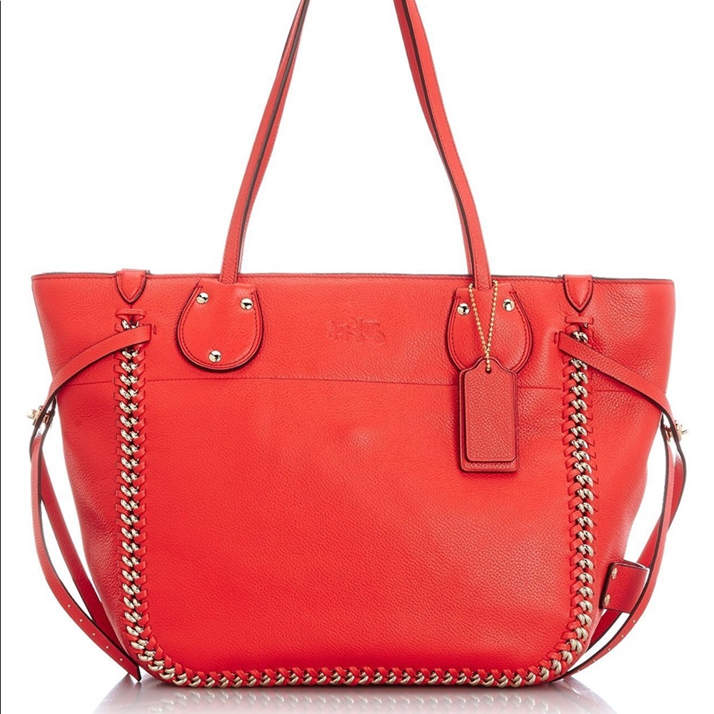 Coach Coral Gold Tatum Leather Large Tote